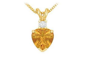Diamond and Citrine Solitaire Pendant : 14K Yellow Gold - 1.00 CT TGWdiamond 