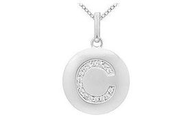 Diamond Initial C Disc Pendant : 14K White Gold - 0.25 CT Diamondsdiamond 