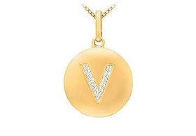 Diamond Initial V Disc Pendant : 14K Yellow Gold - 0.25 CT Diamondsdiamond 