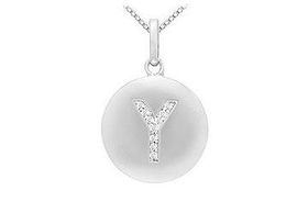 Diamond Initial Y Disc Pendant : 14K White Gold - 0.20 CT Diamondsdiamond 