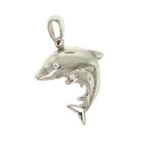 Sterling Silver Mother Baby Dolphin Pendant w Diamondsterling 