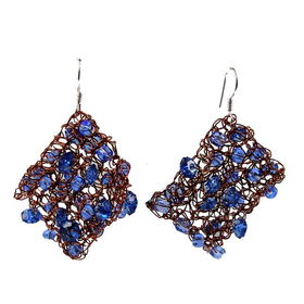 Crochet Copper Wire and Blue Faceted Beads Earringscrochet 