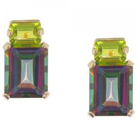 Solid Yellow Gold Stud Earrings Mystic Topaz & Peridotsolid 