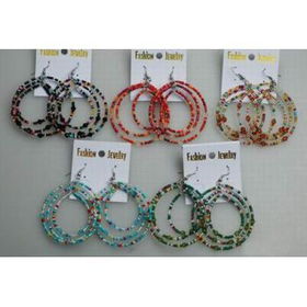 Ladies Fashion 3 Line Wine And Seed Bead Earring Case Pack 12ladies 