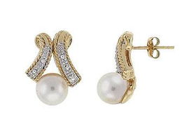 Cultured Pearl Earrings : 14K Two Tone ( White & Yellow ) Goldcultured 