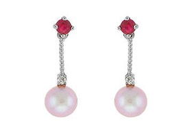 Cultured Pearl Earrings : 14K White Gold - 0.33 CT TGWcultured 