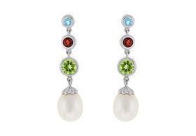 Gemstone and Cultured Pearl Earrings : 14K White Goldgemstone 
