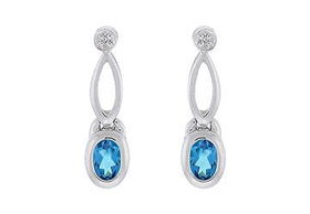 Blue Topaz Drop Earrings : 14K White Gold - 1.00 CT TGWblue 