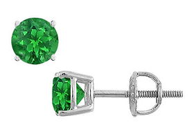 Emerald Stud Earrings : 14K White Gold - 2.00 CT TGWemerald 