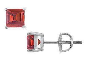 Ruby Stud Earrings : 14K White Gold - 2.00 CT TGWruby 