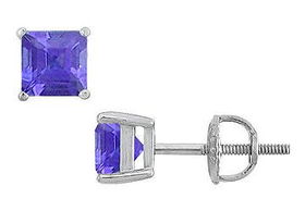 Tanzanite Stud Earrings : 14K White Gold - 2.00 CT TGWtanzanite 