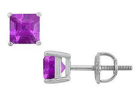 Amethyst Stud Earrings : 14K White Gold - 2.00 CT TGWamethyst 