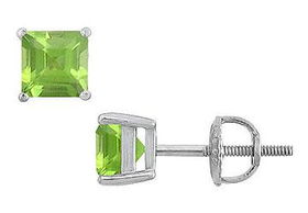 Peridot Stud Earrings : 14K White Gold - 2.00 CT TGWperidot 