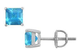 Blue Topaz Stud Earrings : 14K White Gold - 2.00 CT TGWblue 