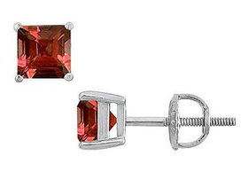 Garnet Stud Earrings : 14K White Gold - 2.00 CT TGWgarnet 