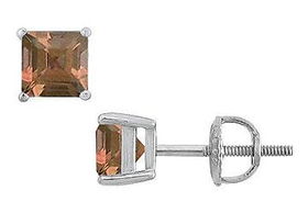 Smoky Topaz Stud Earrings : 14K White Gold - 2.00 CT TGWsmoky 