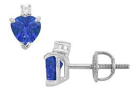 Diamond and Sapphire Stud Earrings : 14K White Gold - 2.04 CT TGWdiamond 