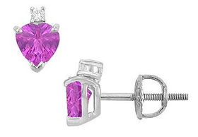 Diamond and Amethyst Stud Earrings : 14K White Gold - 2.04 CT TGWdiamond 