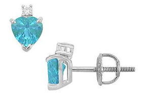 Diamond and Blue Topaz Stud Earrings : 14K White Gold - 2.04 CT TGWdiamond 