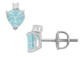 Diamond and Aquamarine Stud Earrings : 14K White Gold - 2.04 CT TGWdiamond 