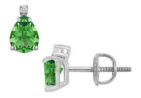 Diamond and Emerald Stud Earrings : 14K White Gold - 2.04 CT TGWdiamond 