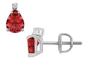 Diamond and Ruby Stud Earrings : 14K White Gold - 2.04 CT TGWdiamond 