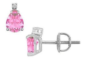 Diamond and Pink Sapphire Stud Earrings : 14K White Gold - 2.04 CT TGWdiamond 