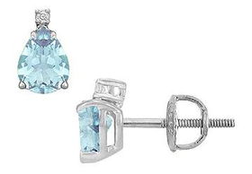 Diamond and Aquamarine Stud Earrings : 14K White Gold - 2.04 CT TGWdiamond 