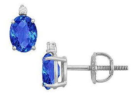 Diamond and Sapphire Stud Earrings : 14K White Gold - 2.04 CT TGWdiamond 