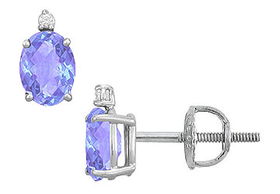 Diamond and Tanzanite Stud Earrings : 14K White Gold - 2.04 CT TGWdiamond 