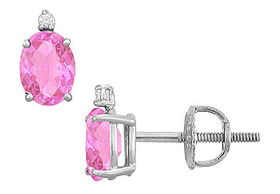Diamond and Pink Sapphire Stud Earrings : 14K White Gold - 2.04 CT TGWdiamond 
