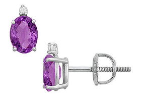 Diamond and Amethyst Stud Earrings : 14K White Gold - 2.04 CT TGWdiamond 