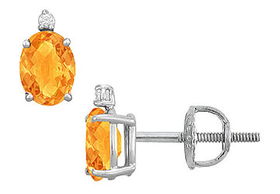 Diamond and Citrine Stud Earrings : 14K White Gold - 2.04 CT TGWdiamond 