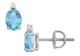 Diamond and Blue Topaz Stud Earrings : 14K White Gold - 2.04 CT TGWdiamond 