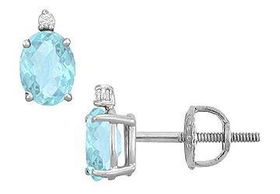 Diamond and Aquamarine Stud Earrings : 14K White Gold - 2.04 CT TGWdiamond 