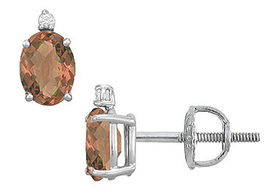 Diamond and Smoky Topaz Stud Earrings : 14K White Gold - 2.04 CT TGWdiamond 