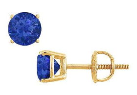 Sapphire Stud Earrings : 14K Yellow Gold - 2.00 CT TGWsapphire 