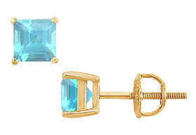Aquamarine Stud Earrings : 14K Yellow Gold - 2.00 CT TGWaquamarine 