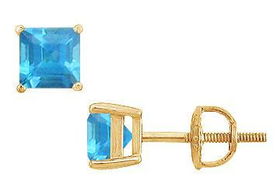 Blue Topaz Stud Earrings : 14K Yellow Gold - 2.00 CT TGWblue 