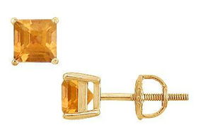 Citrine Stud Earrings : 14K Yellow Gold - 2.00 CT TGWcitrine 