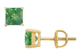 Emerald Stud Earrings : 14K Yellow Gold - 2.00 CT TGWemerald 