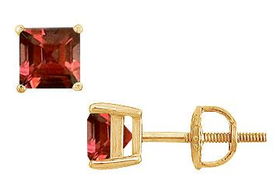 Garnet Stud Earrings : 14K Yellow Gold - 2.00 CT TGWgarnet 
