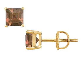 Smoky Topaz Stud Earrings : 14K Yellow Gold - 2.00 CT TGWsmoky 