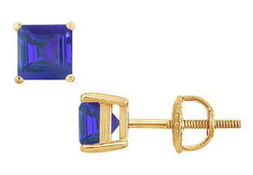 Sapphire Stud Earrings : 14K Yellow Gold - 2.00 CT TGWsapphire 