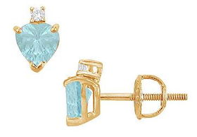 Diamond and Aquamarine Stud Earrings : 14K Yellow Gold - 2.04 CT TGWdiamond 