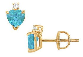 Diamond and Blue Topaz Stud Earrings : 14K Yellow Gold - 2.04 CT TGWdiamond 