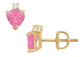 Diamond and Pink Sapphire Stud Earrings : 14K Yellow Gold - 2.04 CT TGWdiamond 