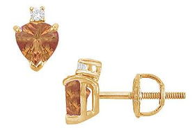 Diamond and Smoky Topaz Stud Earrings : 14K Yellow Gold - 2.04 CT TGWdiamond 
