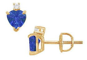 Diamond and Sapphire Stud Earrings : 14K Yellow Gold - 2.04 CT TGWdiamond 