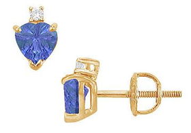 Diamond and Tanzanite Stud Earrings : 14K Yellow Gold - 2.04 CT TGWdiamond 